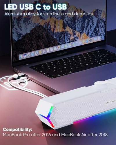 LENRUE G11 Computer Speakers for Desktop, Touch Lights PC Speakers with Surge Clear Sound, USB C/USB Powered, AUX Audio for Computer Desktop PC Laptop Desk (White) - Image 5