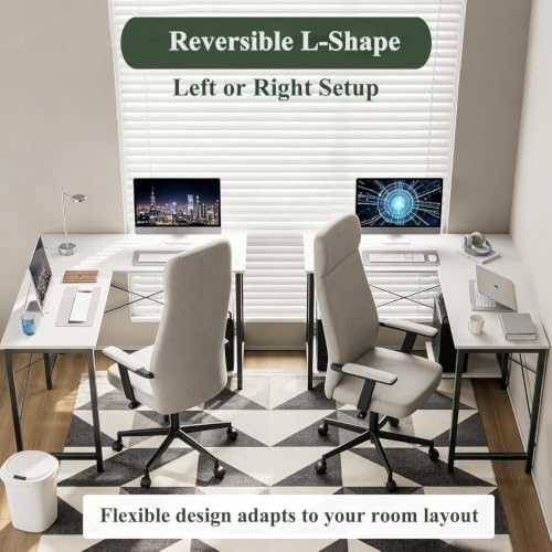 L Shaped Desk Computer Desk, 50inch White Gaming Desk with CPU Stand - Image 6