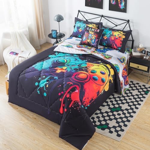 ADASMILE A & S Gaming Comforter Twin for Boys 6 Piece Game Console Bedding - Image 2