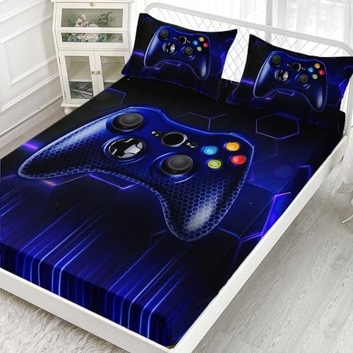 AILONEN Gamer Fitted Sheet Set Twin XL Size for Boys, Gaming Twin XL Size Bed Sheet Set,Video Games Fitted Sheet Set,Kids Boys Sheet Set,Modern Gamer Fitteed Sheet and 2 Pillowcases - Image 2