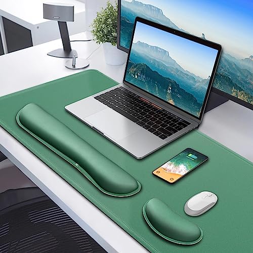Gimars 4 in 1 Mouse Pad and Keyboard Wrist Rest Set, Large Mouse Pad with Memory Foam Wrist Support Pad for Desk with Coaster, Easy Typing Pain Relief, Gaming Office Home, 31.5x12 inch, Dark Green - Image 2