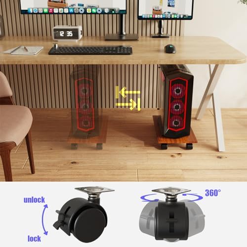 CPU Stand with 4 Caster Wheels - Fits PC, Printer, Most Computer Towers - Office, Home, Planter Caddies, Dog Bowl Stand (Walnut) - Image 7