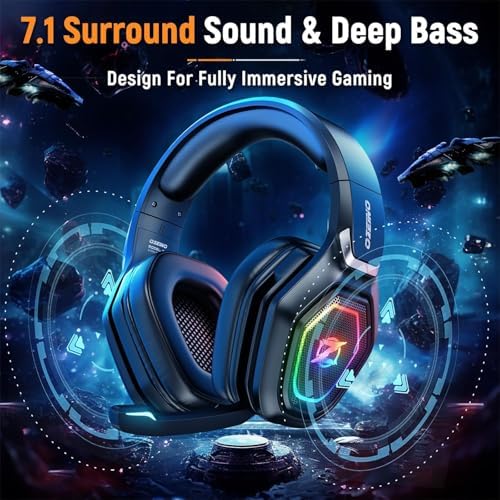 Ozeino Wireless Gaming Headset with Flip Microphone, RGB Lighting Gaming Headphones for PS5, PS4, PC - 2.4GHz USB & Type C Transmitter - Image 3