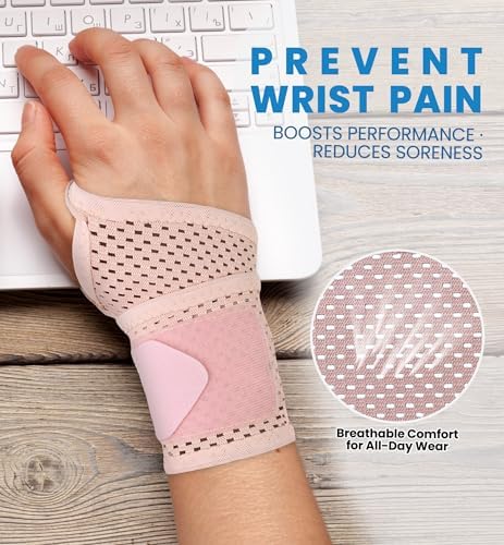 2-Pack Ultra-Thin Wrist Braces, Breathable Comfort Mesh Fabric Support for Pain Relief - Ideal for Carpal Tunnel, Tendonitis, Sports, Fitness and Daily Use - Adjustable Wrist Support (Pink) - Image 4