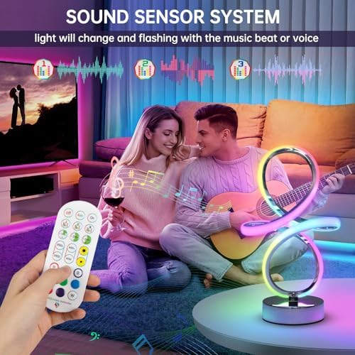 EIDISUNY Modern RGB Table Lamps, Multicolor Changing Spiral Bedside Lamp with Remote&APP, Cool Table Lamp, Dimmable LED Nightstand Lamp with Music Rhythm Modes for Bedroom, Living Room, Black(2 Pack) - Image 5