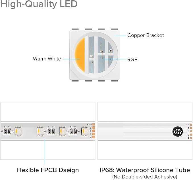 BTF-LIGHTING RGBW LED Strip IP68 Waterproof Warm White DC24V 16.4FT 300LED - Image 8