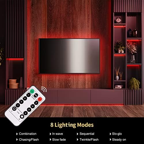 echosari LED Strip Lights Battery Powered, 90 LED Red 2835 SMD Strip Lights 9.8 Ft Cuttable Self-Adhesive Strip Lights with Remote Timer for Outdoor Indoor Party Bedroom Decoration (Pack of 3) - Image 5