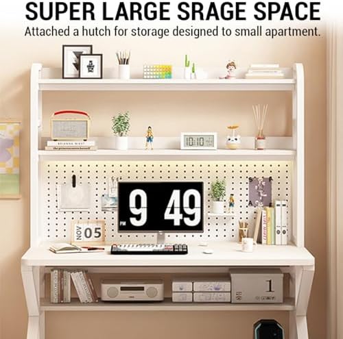Gaming Desk with Pegboard, Industrial Gaming Desk PC Desk with Storage Shelves, Large Study Writing Workstation Table for Home Office(100x60x171cm, Oak) - Image 3