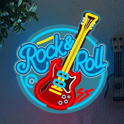 Rock and Roll Neon Sign Live Music Neon Signs for Wall Decor,Cool Guitar Shaped Led Lights Up Sign for Music Studio,Bedroom Party,Bar,Man Cave,Best Gift for Guitar Hobbies - Image 7