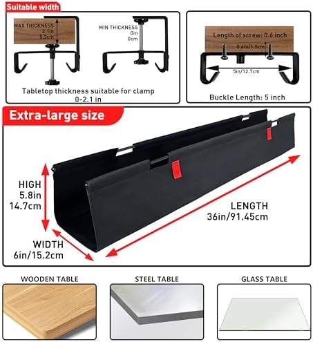 Under Desk Cable Management No Drill – 36" L x 6" W Cord Organizer, Upgraded Silicone Pads (No Scratch), 16 Cable Slots, Washable PE Honeycomb Base, Fits Desks 0–2.1" Thick, Black - Image 5