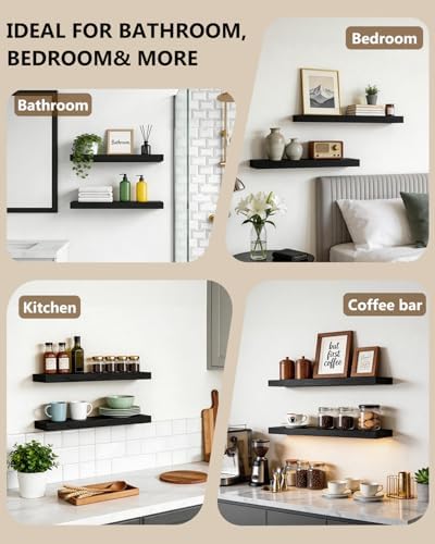WALI Floating Shelves for Wall, 1 Tier Bathroom Storage Shelf Over Toilet, for Bedroom Bookshelf, Living Room Decor, Kitchen, Nursery, Laundry, Soundbar Floating Shelf Mount Under TV (CS101L), Black - Image 3