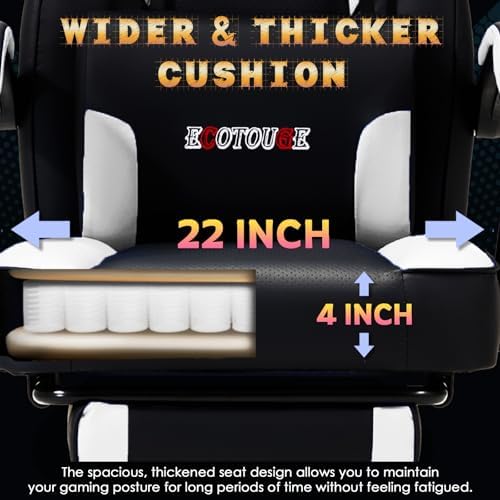 ECOTOUGE White Big and Tall Ergonomic Massage Gaming Chair with Footrest | Lumbar Support, Reclining High Back, 360° Swivel, Computer Chair, Sturdy, Comfortable, Height Adjustable, for Gaming & Office - Image 6