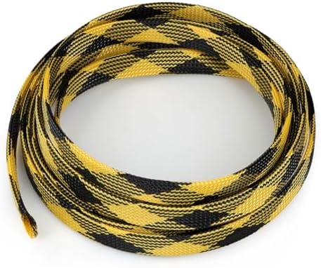 Braided Cable Sleeve, 16.4ft Expandable Mesh Cable Management Sleeve, Wear-Resistant Cord Protectors from Pets No Chew Flexible Wire Sleeving for Audio Video (Black and Yellow, 1/4") by ConveniencetoYourLife