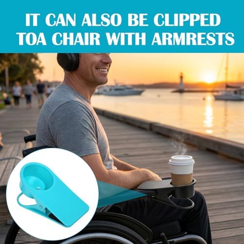 4 Pack Drinking Cup Holder Clip Large Desk Cup Holder with Side Hole Beach Cups Holders for Chair Water Bottle Clip for Coffee Mug Soda Can, Black Red Blue Green - Image 4
