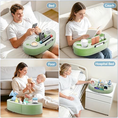Couch Cup Holder Pillow, 20"x9" Couch Caddy Organizer, Sofa Cup Holder for Bed, Large Size Cup Cozy Pillow for Remote, Drink, Snack, Phone, Game Controller, Kindle, Washable, Green - Image 6