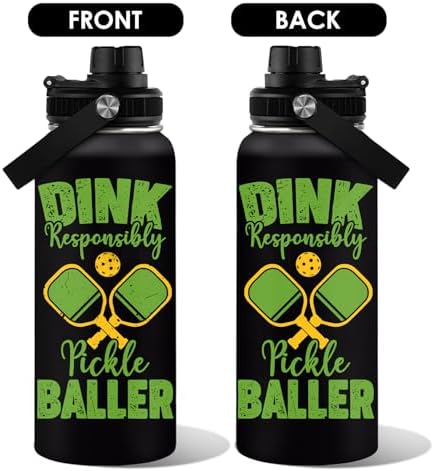 Pickleball Water Bottle 32oz | Insulated Stainless Steel Travel Tumbler with Lid Leak-Proof Keep Hot or Cold, BPA-Free |Dink Responsibly Gifts for Pickleball Lovers - Image 2