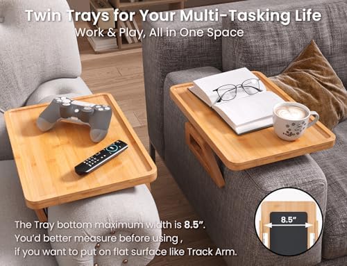 2 Pack Bamboo Couch Arm Tray,Folding Sofa Armrest Table（Natural） - Image 3