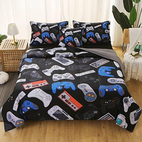 JQinHome Queen Gamer Comforter Set for Boys,6 Piece Bed in A Bag 3D Video Game Bedding -All Season Soft Microfiber Down Alternative Comforter Gamer Bedding Sets for Kids(Gamepad Collection) - Image 2