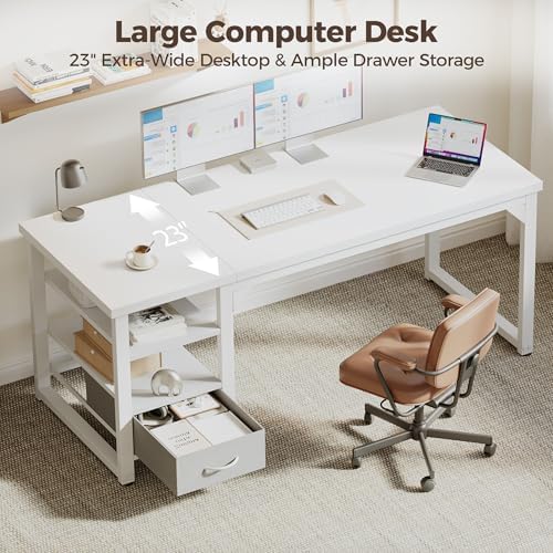 Mericonia 63" Reversible Computer Desk with Drawer, 1" Thick Office Desk - Image 3