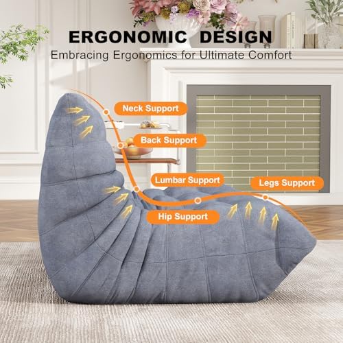 Full Foam Loveseat Sofa, Adult Bean Bag Floor Couch with Waterproof Fabric | Grey, armless fireside shape for living rooms, apartments, offices, reading corners, movie nights, and daily lounging. - Image 3