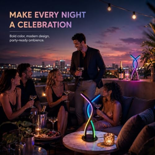 MORIACC Modern RGB LED Table Lamp, Cross-Curve Ambient Light with Music Sync, Dimmable 10%-100% Color Changing Desk Lamp, App and Remote Control, USB Powered for Bedroom Home Decor - Image 4