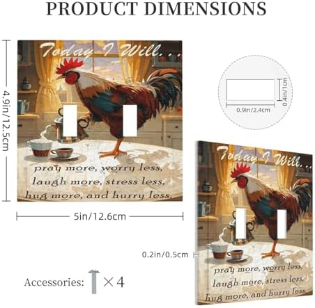 Decorative Light Switch Cover Plate Vintage Funny Chicken Rooster 2 Gang Switch Plate Covers Double Toggle Wall Plate Dual Device Electrical Switchplate Dimmer Faceplate for Kitchen Decor - Image 5