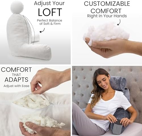 Husband Pillow Medium Reading Pillow with Arms - 23" Backrest for Sitting Up in Bed - Firm Support Bed Rest Pillow for Adults, Neck Roll, Removable Cover - TV, Reading, Lounging - Dark Grey - Image 2