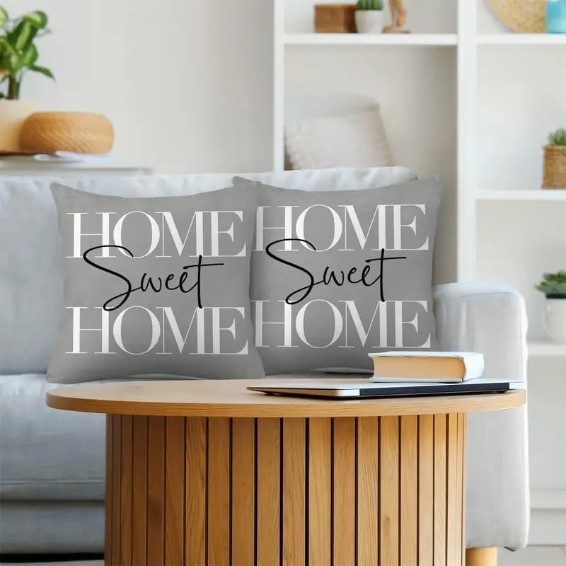 2pcs Modern Home Sweet Home Throw Pillow Cover, Decorative Gray Cushion Case with Typography Design, Square，18x18 Pillows Linen Pillowcase - Image 3