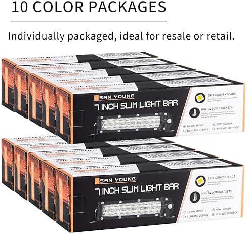 San-Young Slim 7 Inch LED Light Bars, 12V-60V Off Road Driving Truck LED Bar Lights 60W 6000lm Combo Off Road Lights, Waterproof Small Light Pods for ATV UTV RV Lawn Mower Golf Cart Boat, 10 Pack - Image 2
