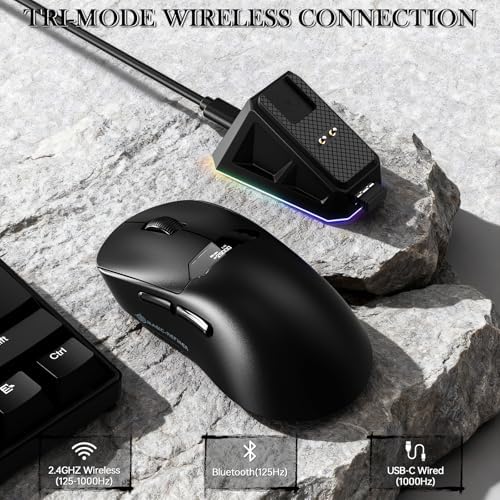 MAGIC-REFINER R1 Wireless Gaming Mouse with RGB Charging Dock,65g Ultra Lightweight,PixArt PAW 3311 Optical Sensor DPI 24,000,LCD Display & Smart Sleep,500mAh,Programmable Mice for Mac PC Gamer(Black) - Image 3