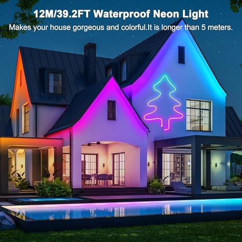 Cozylady 12M(2 Roll 6M) RGB Neon Lights LED Rope Light,40ft Waterproof Bluetooth APP Remote Control Music Sync Strip Light,24V Flexible DIY Silicone Light for Bedroom Home Indoor Outdoor Decor(40ft) - Image 3