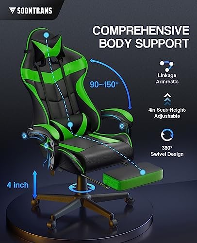 Soontrans Green Gaming Chair with Footrest,Racing Gaming Chair,Computer Gamer Chair,Ergonomic Game Chair with Adjustable Headrest and Lumbar Support(Jungle Green) - Image 5