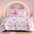 Twin Comforter Set for Girls - 3 Pieces Pink Hearts Twin Bedding Sets by KaleidoSpaceHomeCollection
