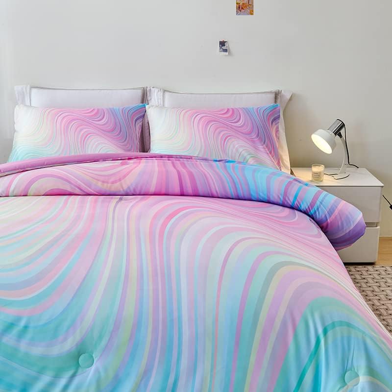 tie dye Queen Comforter Set,Queen Comforter Set for Girls,Pink Comforter Set for Kids Teens,Kids Queen Bedding Set for Girls,Colorful Rainbow Bedding Set for Girl - Image 3