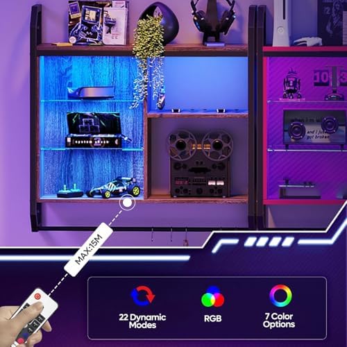 Bestier LED Gaming Floating Shelves, 34" Wall Mounted Shelf Pipe Shelves Hanging Display Rack Bookshelf with 6 S-Hook, Gaming Room Decor Wine Coffee Bar, Black Carbon Fiber - Image 4