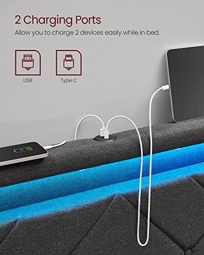 VASAGLE Full Bed Frame, 4 Storage Drawers on Wheels, Charging Station - Image 4