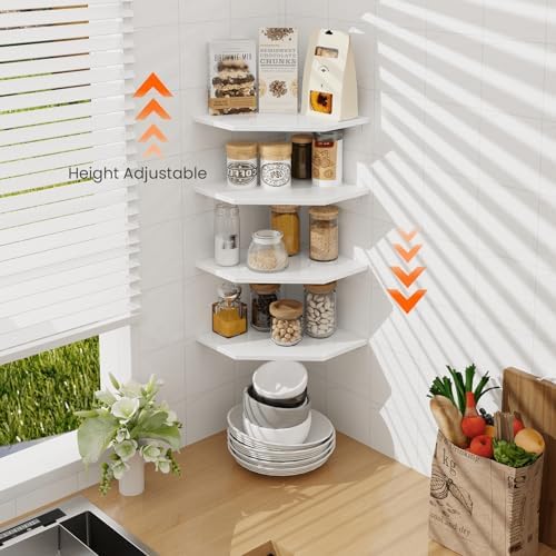 Homode Corner Wall Shelf, Corner Shelf Floating, Set of 4 Wooden Hanging Corner Shelves with Wire Hole for Bathroom Living Room Office, White - Image 5