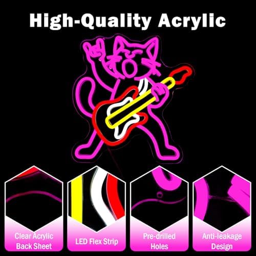 Cat Guitar Neon Signs for Wall Decor Dimmable Rock & Roll Kitty Neon Lights USB Cat Playing Guitar Led Sign Music Cats Neon Wall Decor for Bedroom Bar Studio - Image 6