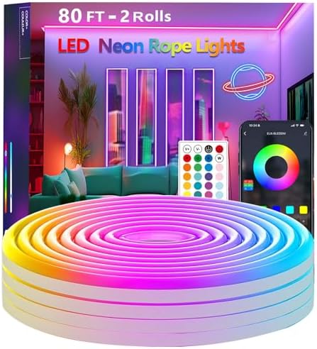 80FT Neon Rope Lights,Flexible Led Light Control with App/Remote,Multiple Modes,IP65 Outdoor Waterproof,Music Sync Strip for Bedroom by httpsmp