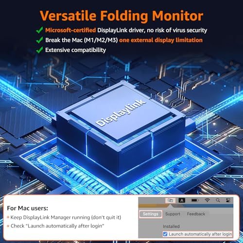 Upperizon Portable Monitor Foldable Dual Screen 15.6 inch FHD 107% sRGB IPS HDMI USB-C Travel Monitor for Laptop Mac PC Windows, DisplayLink Stacked Screen Extender with Kickstand, VESA Compatible - Image 6