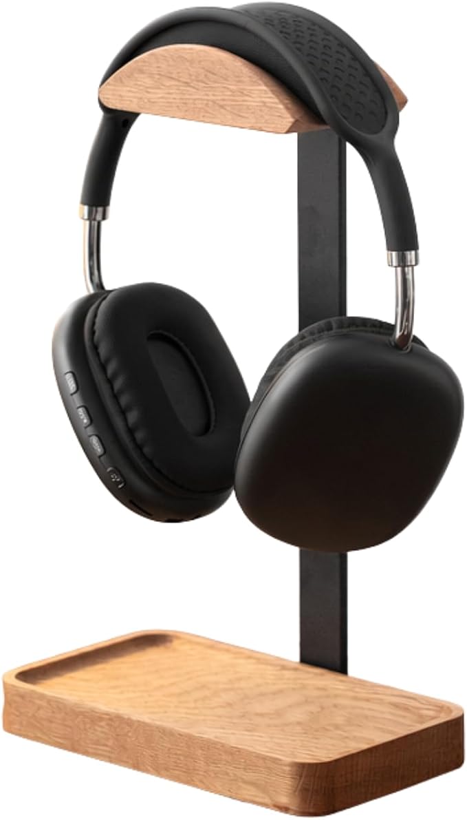 muso wood Oak Headphone Stand, Wood Headset Stand with Storage Base | Desk Holder for Gaming & Office, Compatible with AirPods Max, Bose, Razer Headsets by Musowood