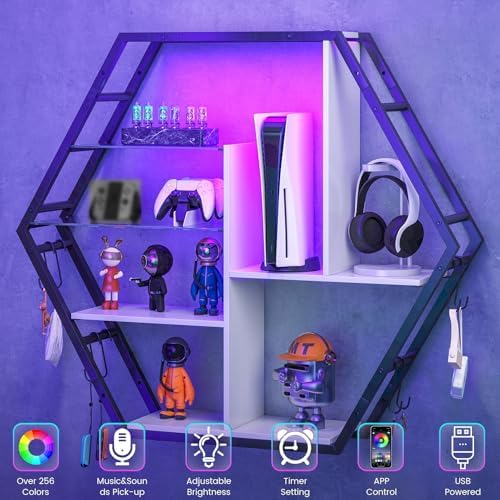 Saudism Large Gaming Room Storage Shelf, Hexagon Wall Mounted Display Shelf - Image 4