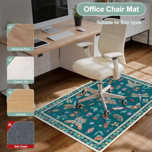Anidaroel 36"x48" Office Chair Mat for Hardwood Floor, Anti-Slip Floor Mat for Office Chairs, Insect Print Office Rugs for Rolling Chairs, Low Pile Dark Green Desk Chair Mats for Hardwood - Image 6