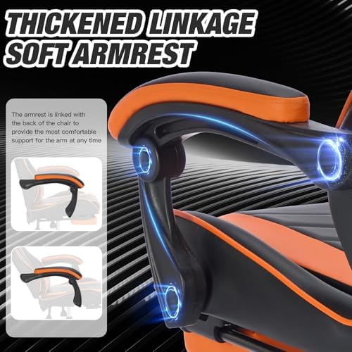 Gaming Desk Chair for Adults, Ergonomic Gaming Chair (Black+Orange) | with Footrest & Headrest and Lumbar Support, Leather Material Height Adjustable computer Video Game Chairs - Image 5