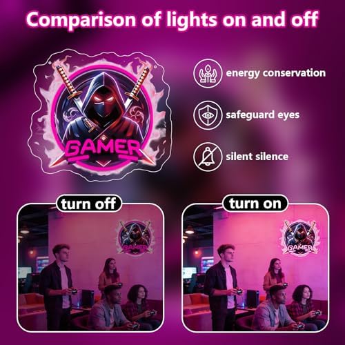 Gamer Neon Sign for Wall Deco,Japanese Ninjas Neon Light for Man Cave Gaming Room Game Zone Club Bedroom Party,Japanese Katana Gaming Adjustable LED Lights Gift for Gamer USB Powered（13.8"*12.6"） - Image 2