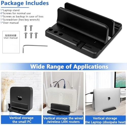 Vertical Laptop Stand Holder, ABS Organizer with Adjustable Dock, 3/4 in 1 Design Extra Storage Space-Saving, Sturdy Laptop Computer Holder for PC, MacBook, Mini PC, iPad (Black, 1 Slot) - Image 7