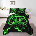 Feelyou Kids Green Gamer Comforter Set Queen Size, Honeycomb Gaming Bedding Set Boys Girls Modern Game Console Comforter Gamepad Teens Duvet Set Bedroom Decor Bed Set 3Pcs by Feelyou