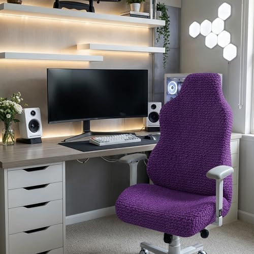 PAULATO BY GA.I.CO. Stretch Office & Gaming Chair Cover – Breathable Desk Computer Armchair Slipcover with Zipper – Bi-Elastic Stretchable Protector Machine Washable – Purple (Office Chair) - Image 2