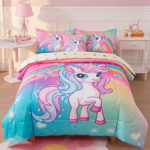 ADASMILE A & S 6Pcs Unicorn Bedding Twin for Girls Princess Rainbow Bedding by ADASMILEAS