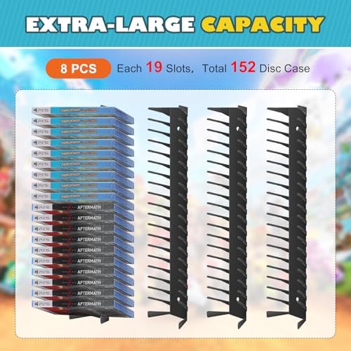 Video Game Storage Wall Mount - 8PCS Heavy-Duty Metal Game Case Holder Media Storage Shelves for PS, Xbox, DVD, Switch Game Organizer Display Stand, Holds up to 152 - Image 2
